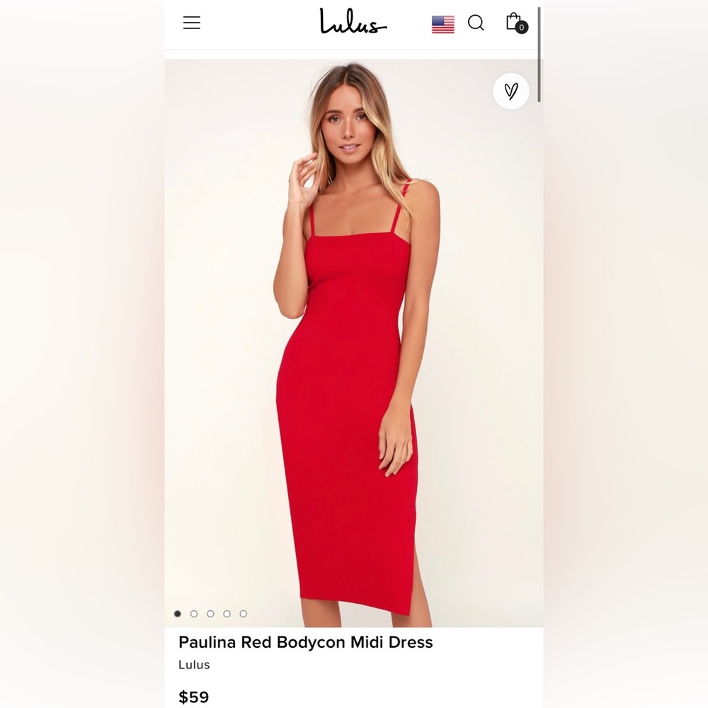 ⭐️ 2/$30 ⭐️ Lulu’s Red Square Neck Bodycon Midi Dress